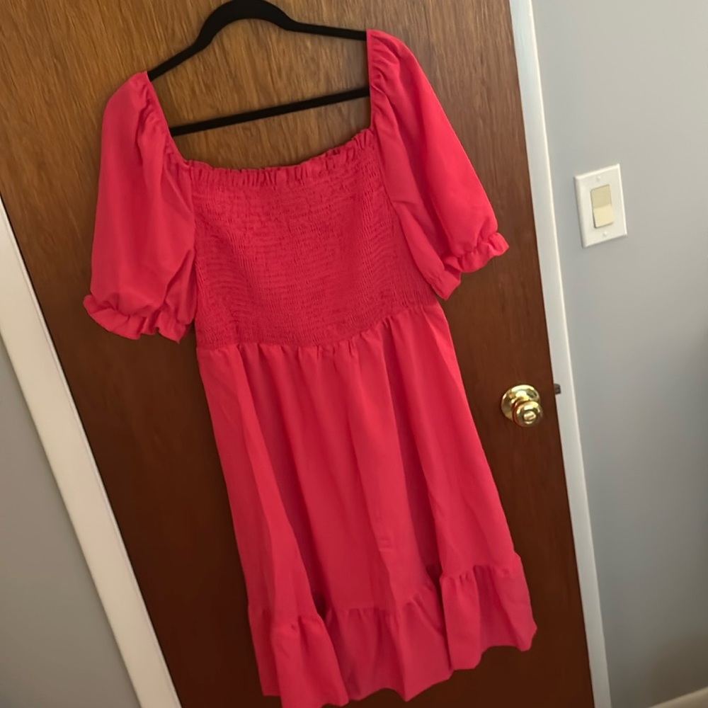 Smocked pink flowy dress from shein